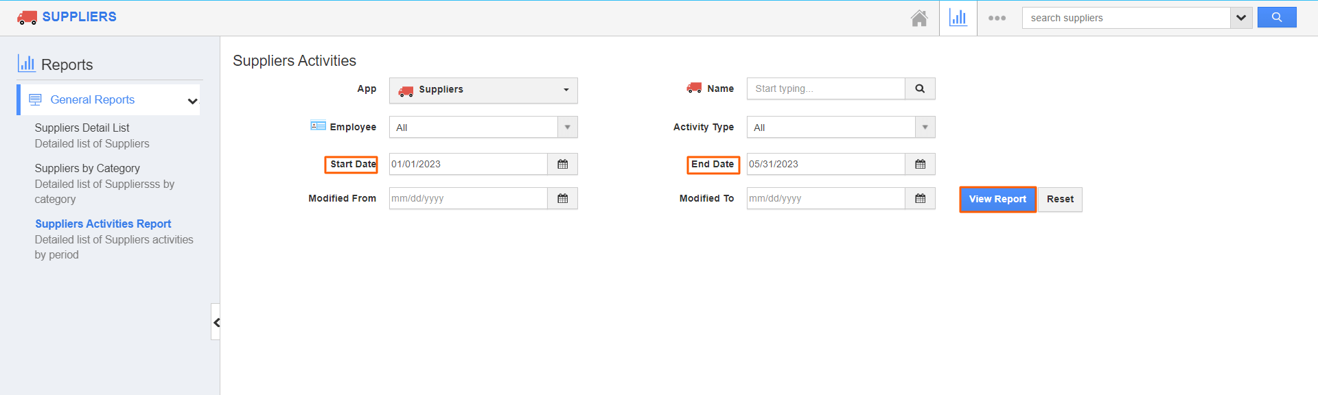 Suppliers-general activity View Report.png Supplier - general activity view report